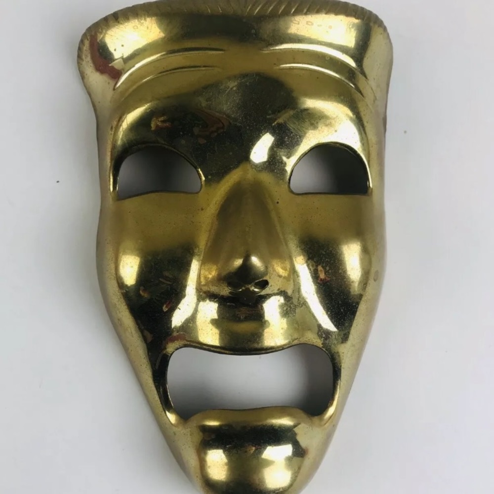 Theater Mask Vintage Solid Brass Tragedy Face 6.5”
